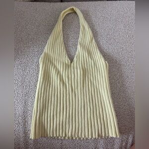 Forever 21 Light Yellow/Green Ribbed Halter Top size Small
